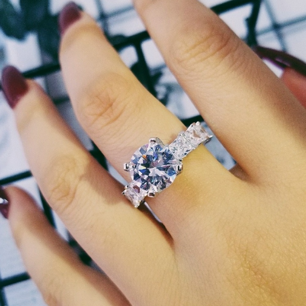 SOLID 925 STERLING SILVER DIAMOND RING, CUTE RING, SHINY RING. - Picture 2 of 7